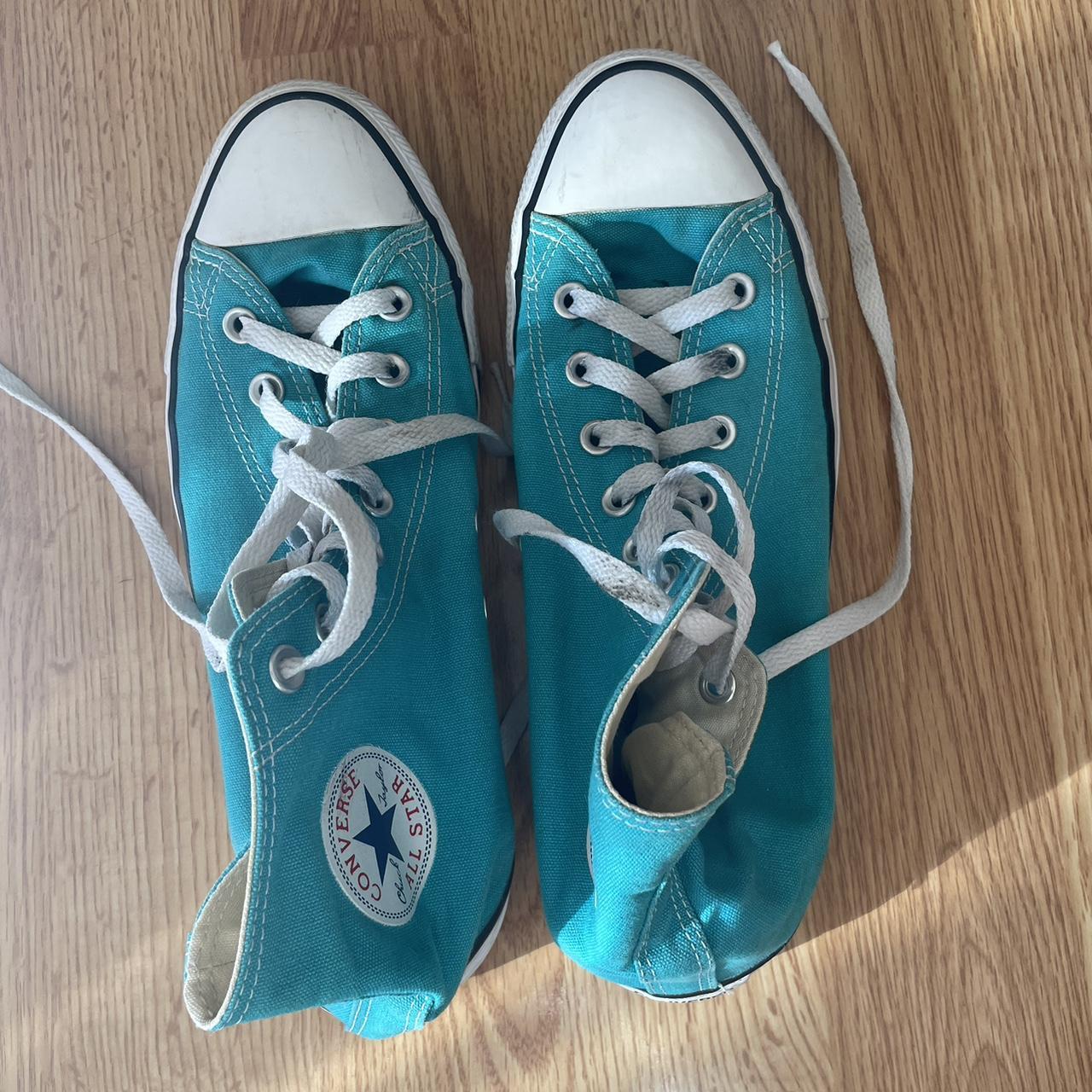 turquoise high top converse worn twice - Depop