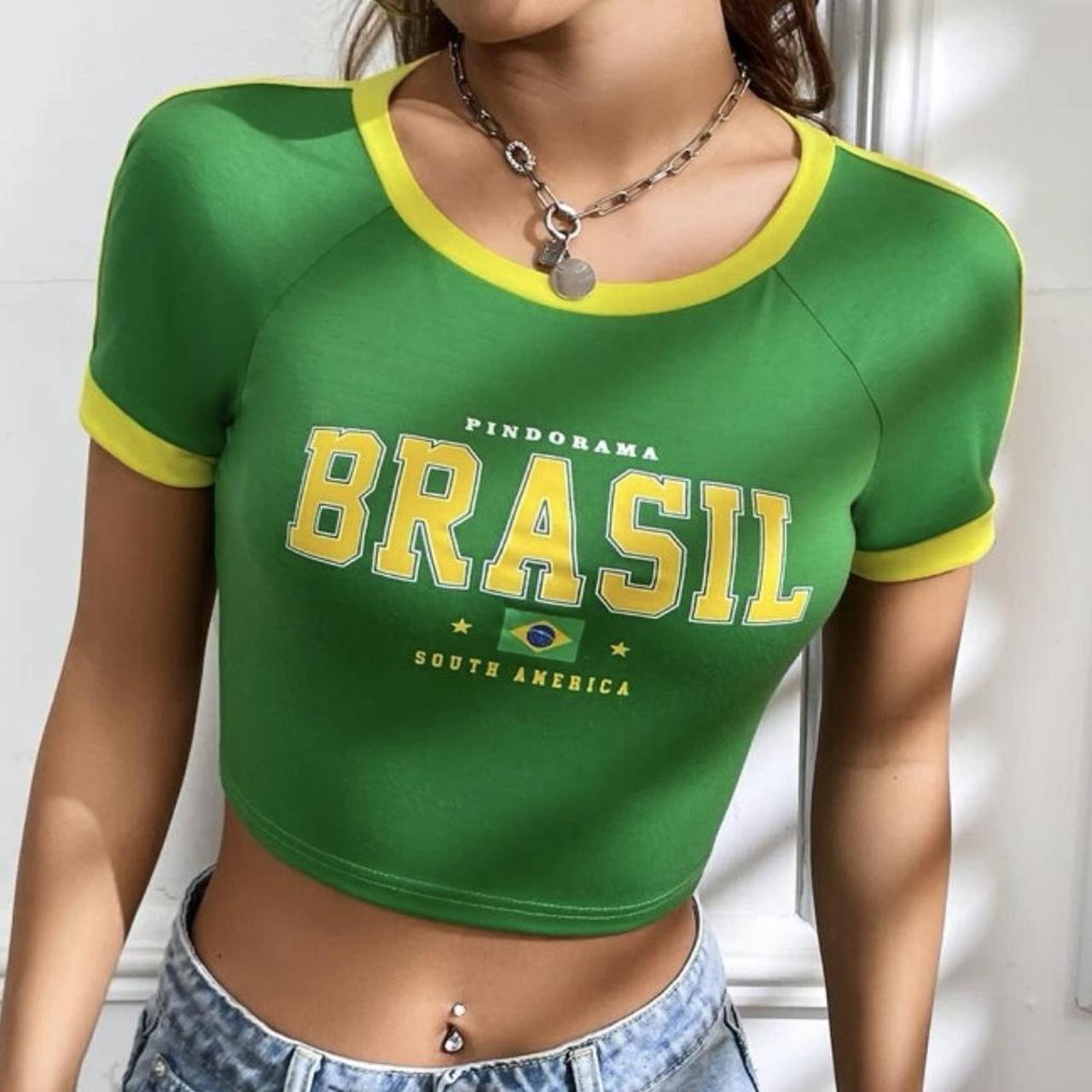 SHEIN Women's Green and Yellow Croptop Depop