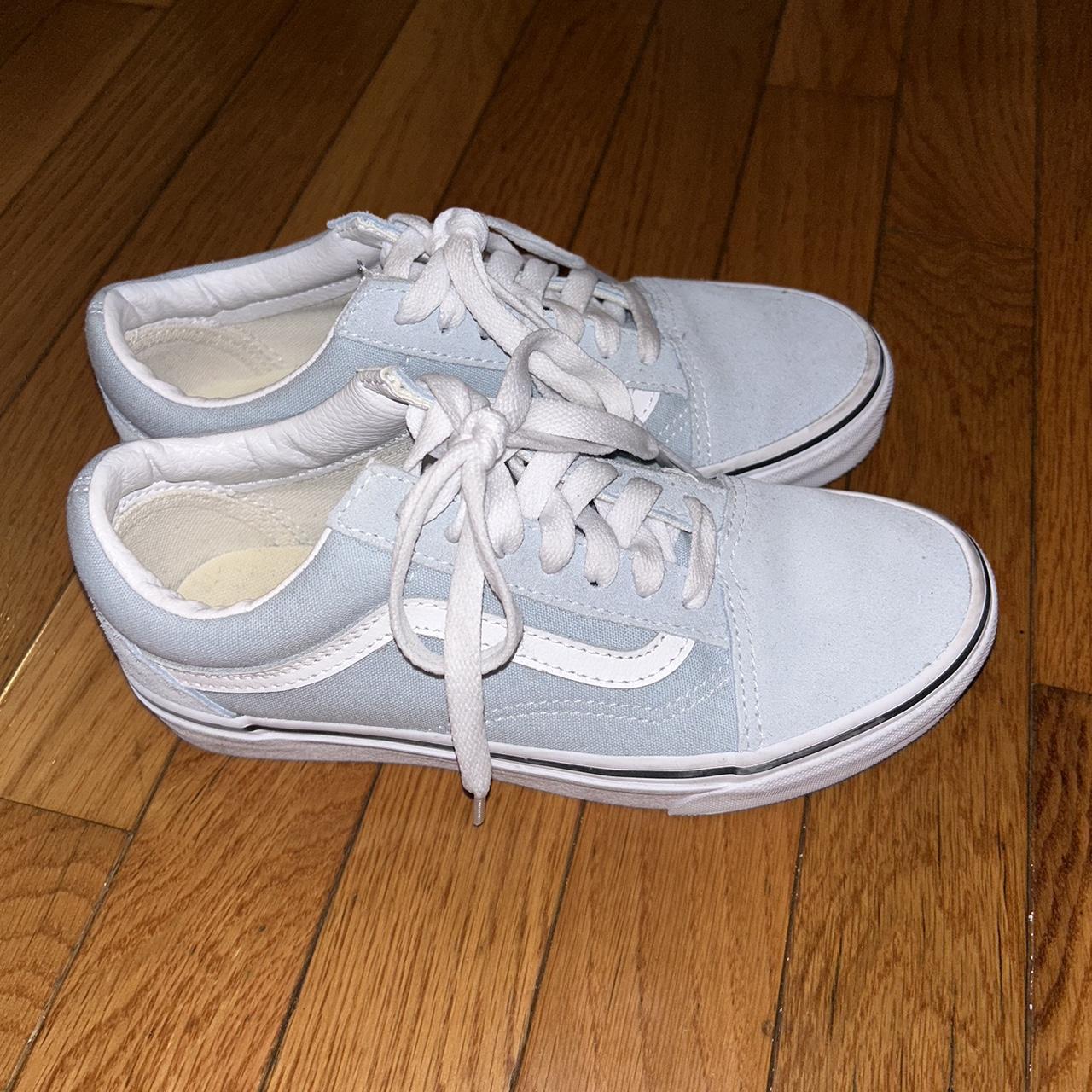 light blue old skool vans size 3 kids size 5 womens... - Depop