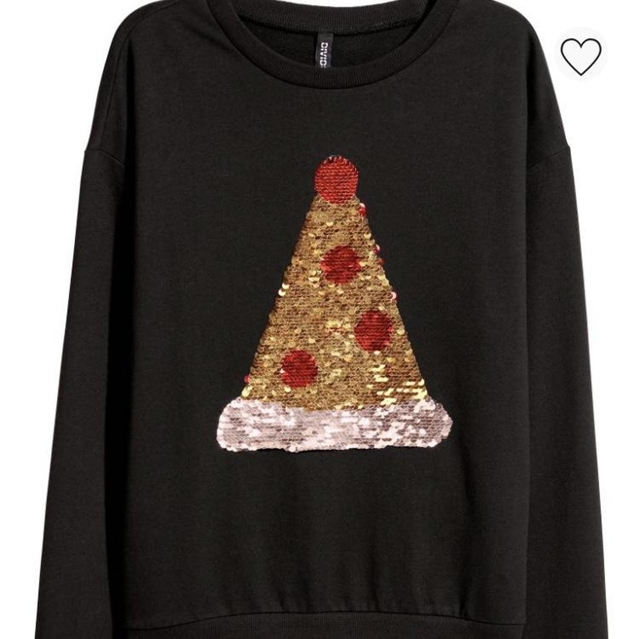 Jersey sweater with pizza sequins and Santa hat. Depop