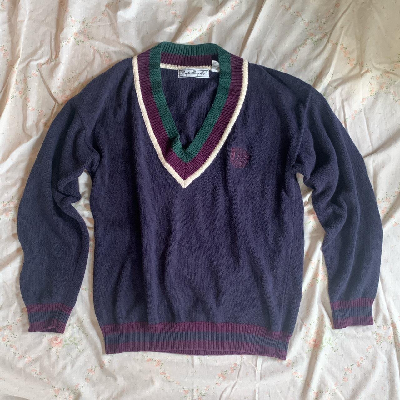 vintage v neck varsity sweater by Bugle Boy Co. in... - Depop