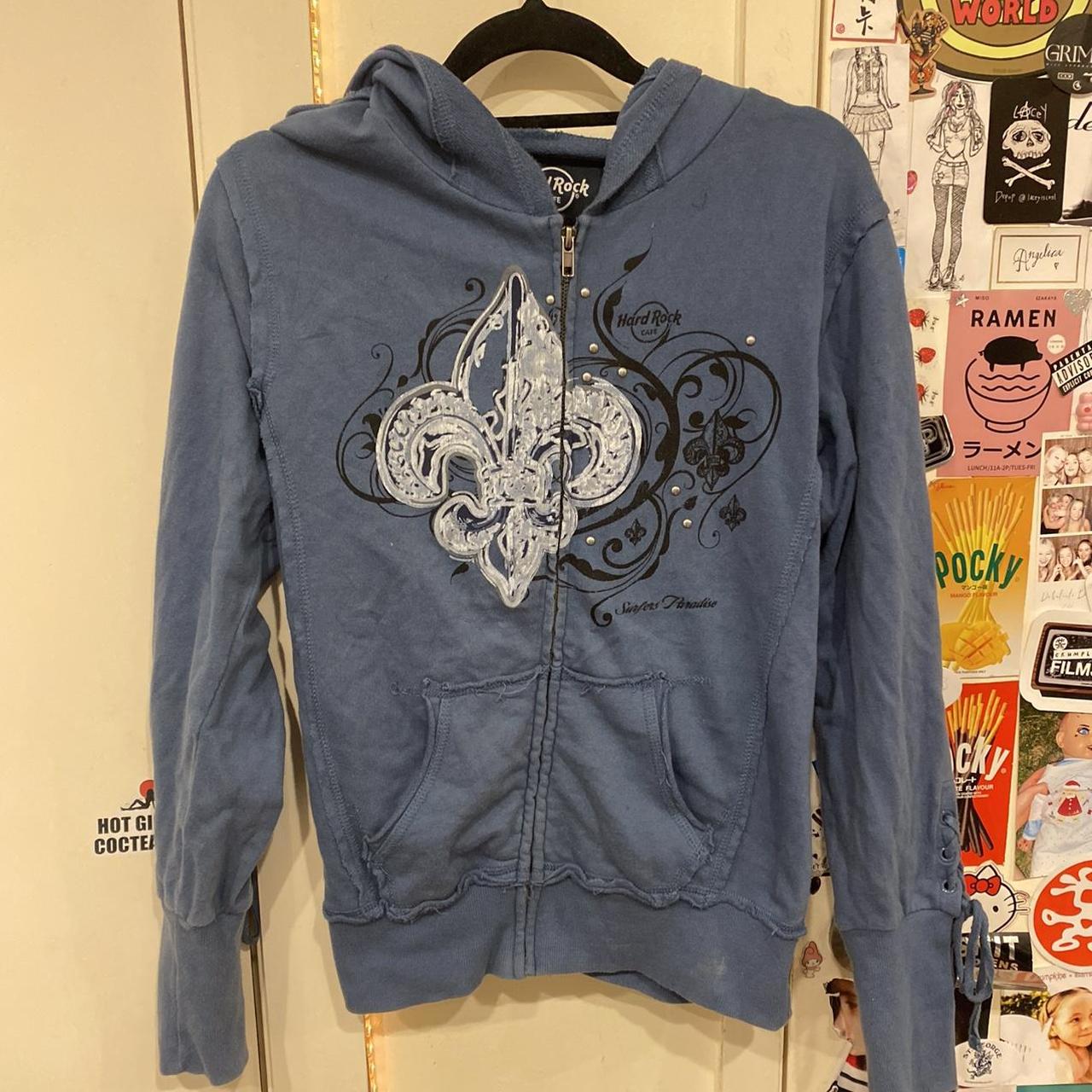 Gorgeous Hard Rock rhinestone zip up hoodie 💙 Ed... - Depop