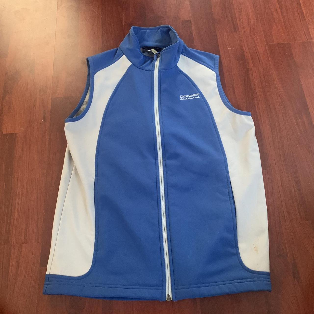 Blue and Grey Softshell Kathmandu Fleece Lined Vest... Depop