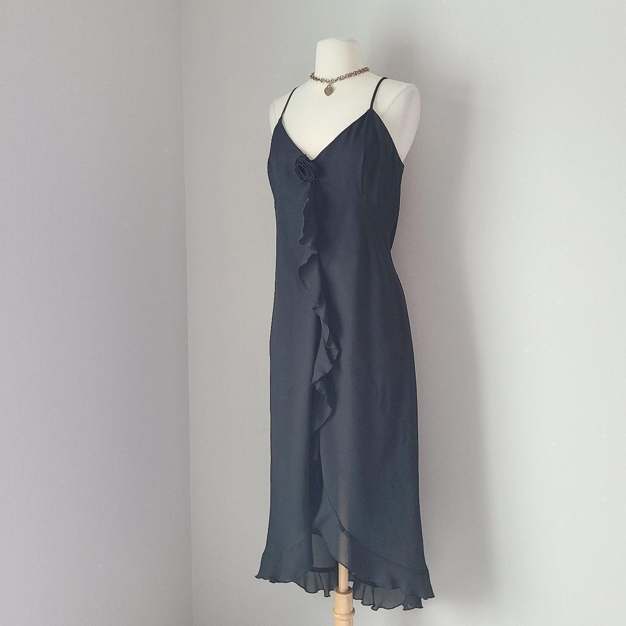 Vintage Little Black Ruffle Midi Dress Rose bust... - Depop