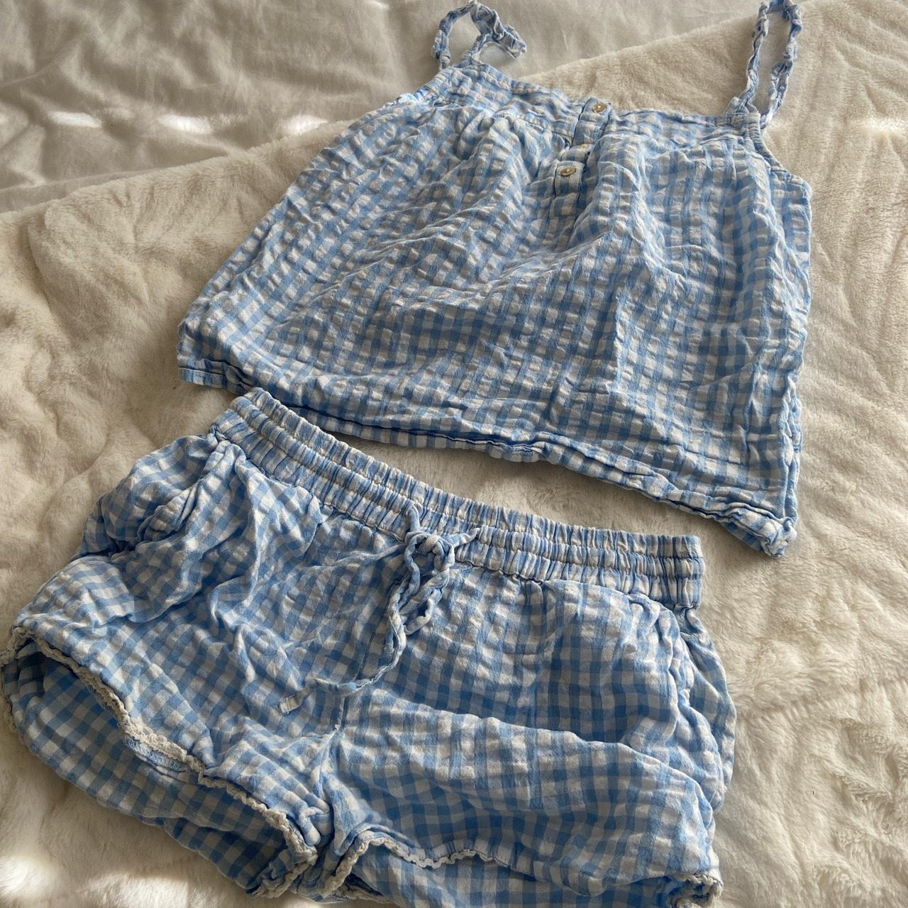 coquette blue gingham lace trim pj set