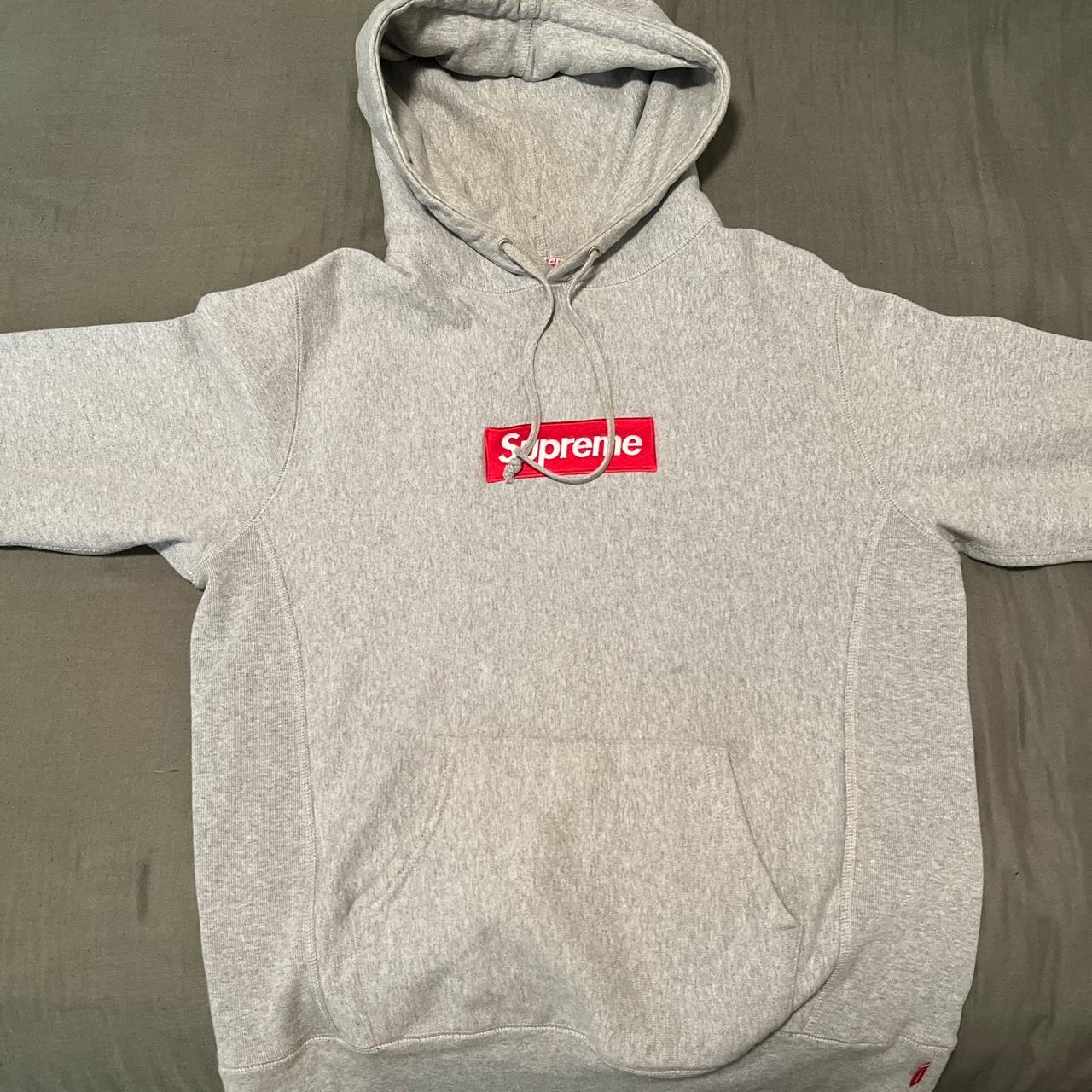 Heather Grey Supreme Swarovski box logo hoodie,... - Depop