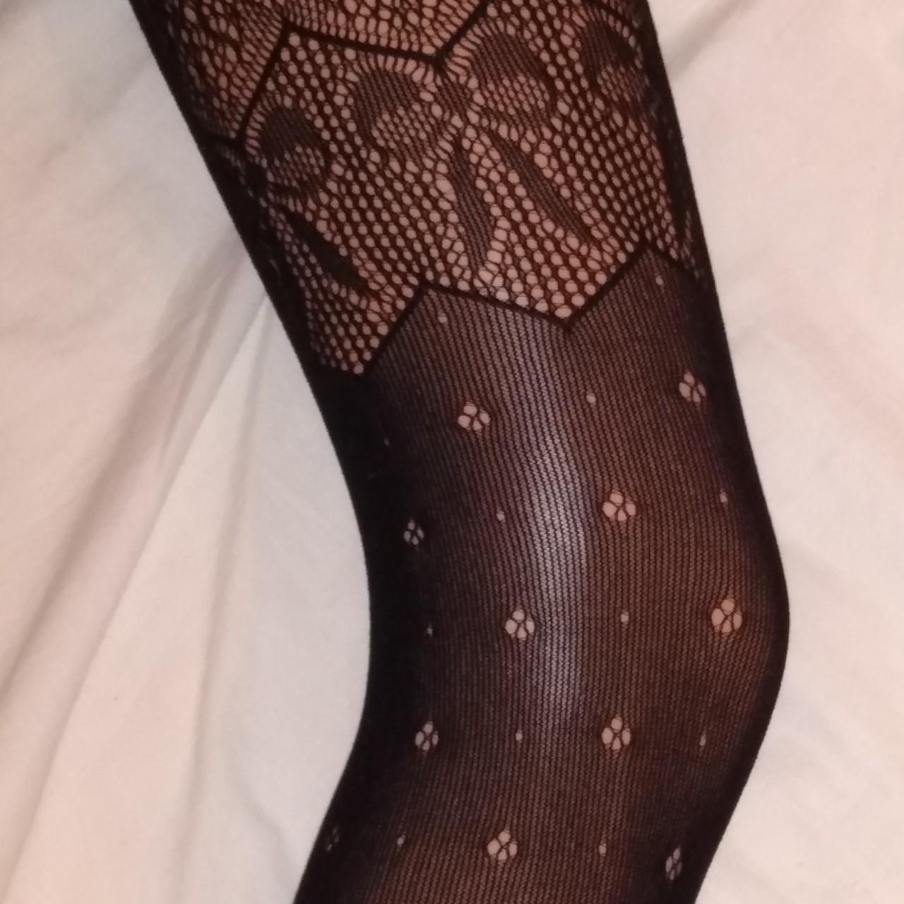 Lace mock garter tights. Semi opaque with bow... - Depop