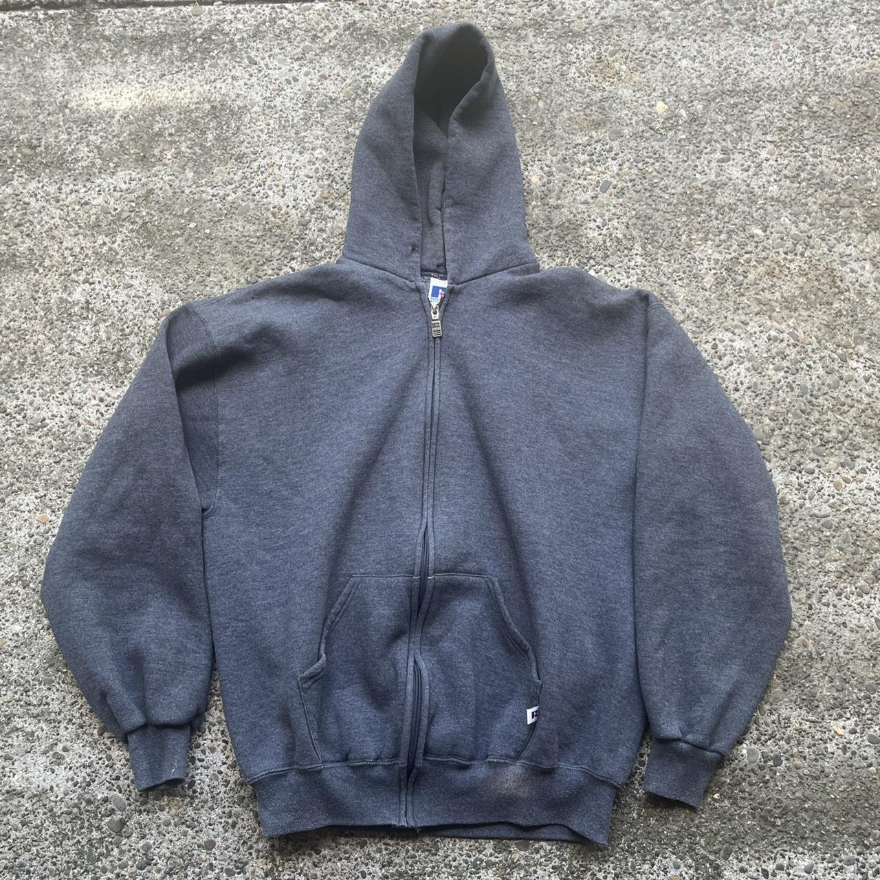 Vintage Russell Athletic Hoodie Gray Full Zip Up - Depop