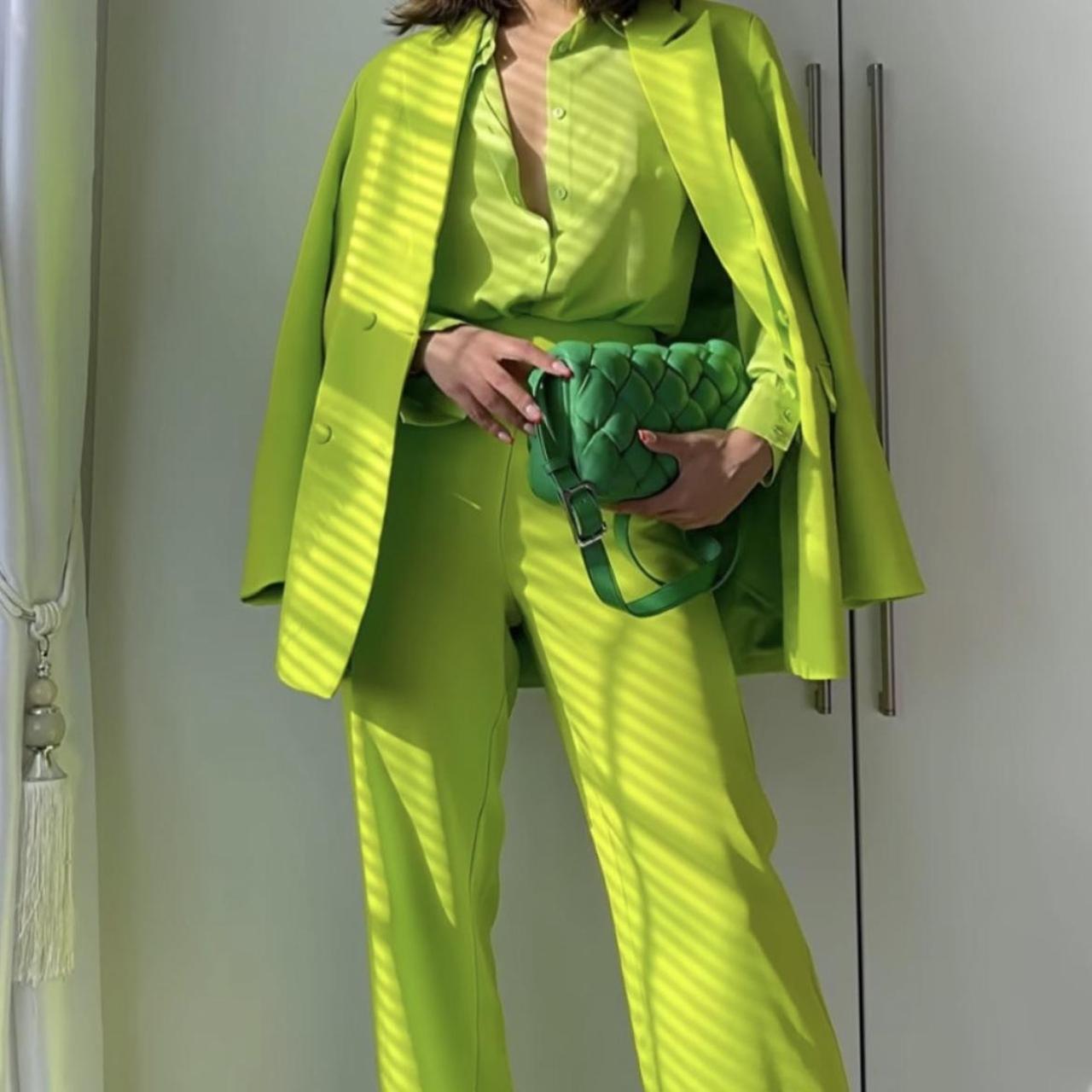 ZARA LIME GREEN SUIT xs Zara lime green suit set!... Depop