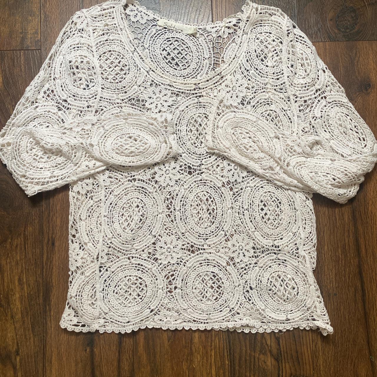 White Crochet Long Sleeve Top