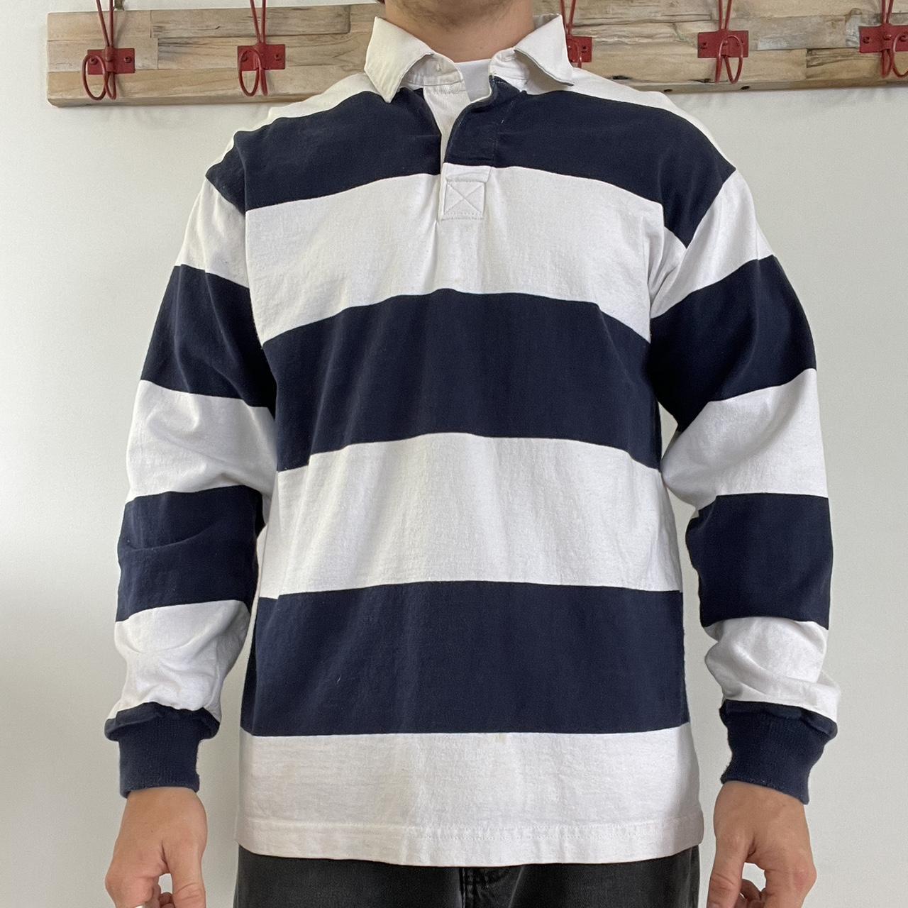 Men’s white and navy rugby shirt Men’s size... Depop