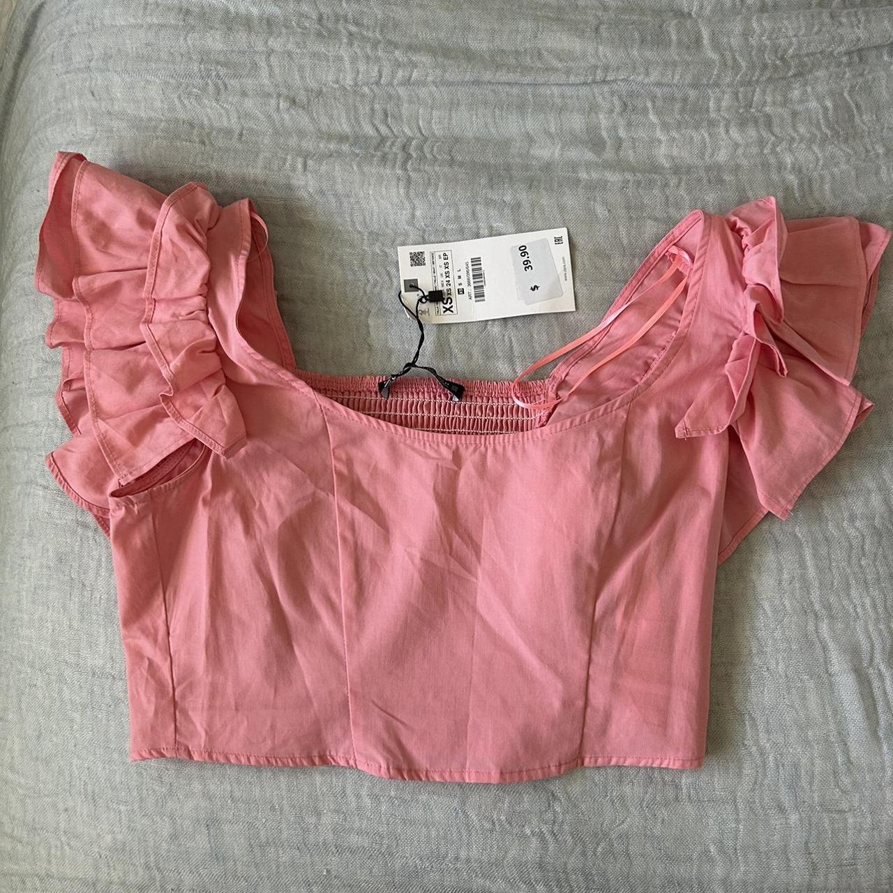 Zara, Tops, Cute Zara Pink Shirt Ruffle Puff Sleeve Preppy