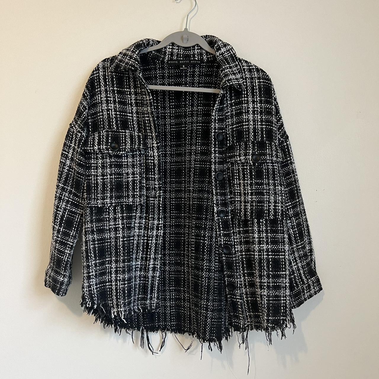 Thrifted this thick plaid jacket with a raw hem and... - Depop