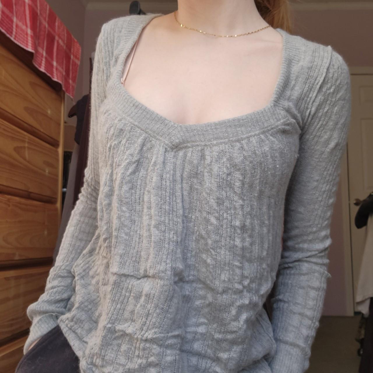 delicate pointelle knit grey plunge / sweetheart... Depop