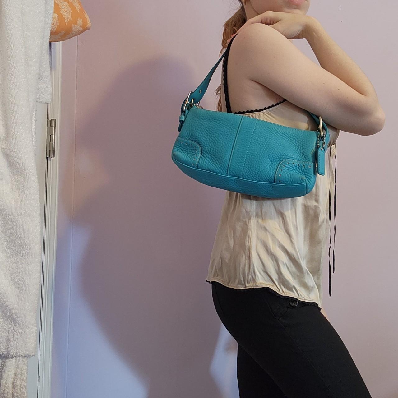 ◎y2k◎ COACH Studs Leather Boston Bag 青 Coach 9248 Vintage Medium Sky Blue Soho Y2K Leather Shoulder