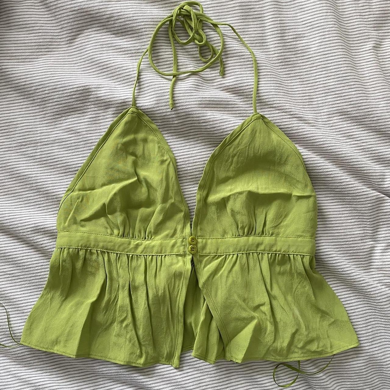 Adorable Flowy Green Halter Crop Top Halter Ties Depop