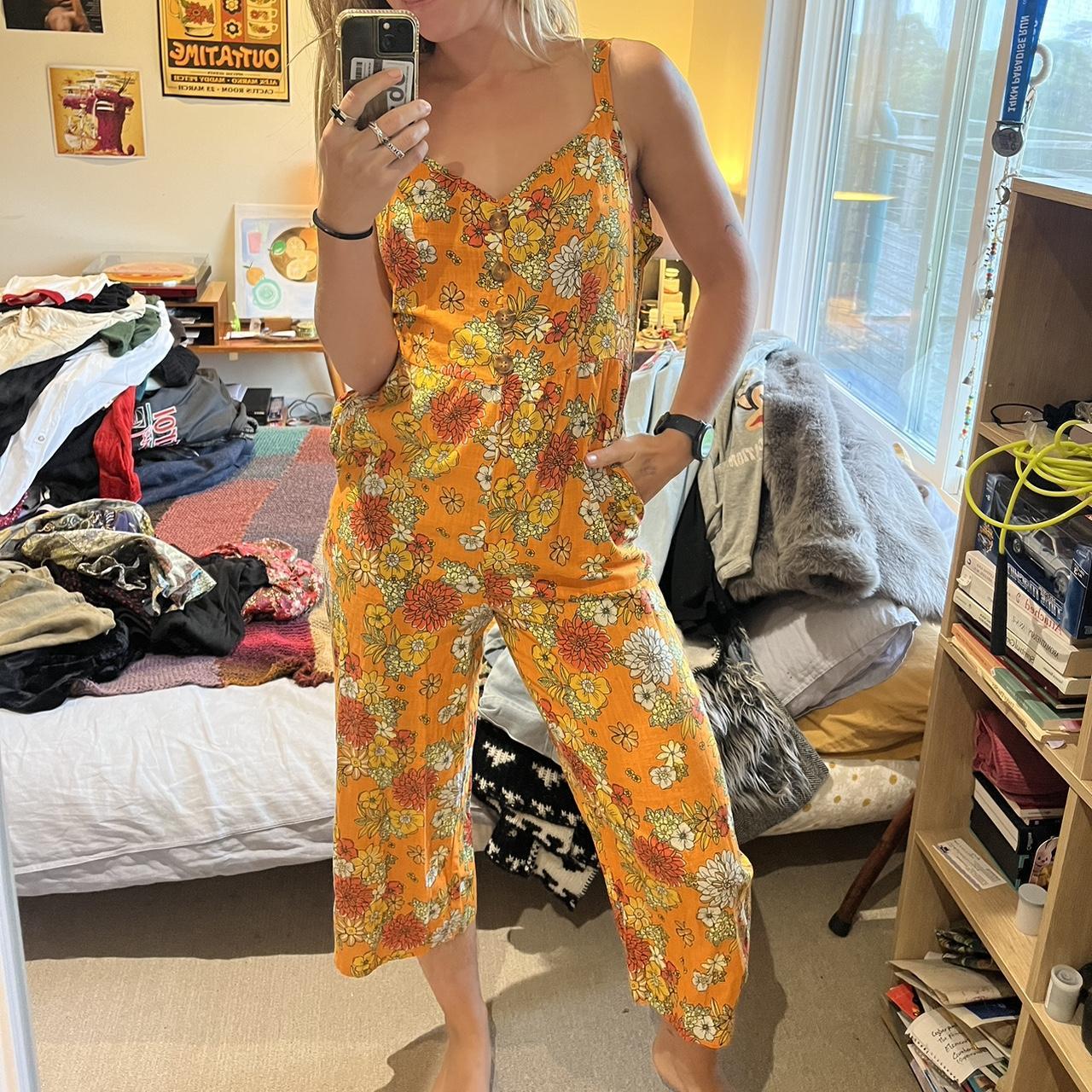 Cotton on orange floral jumpsuit Worn a few. Depop