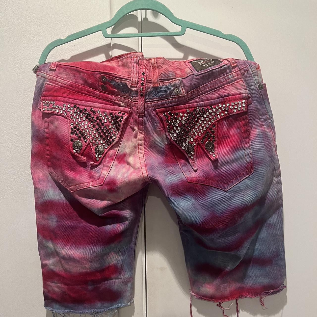 ROBIN JEANS Y2k Jean shorts jorts pink blue tie dye... - Depop