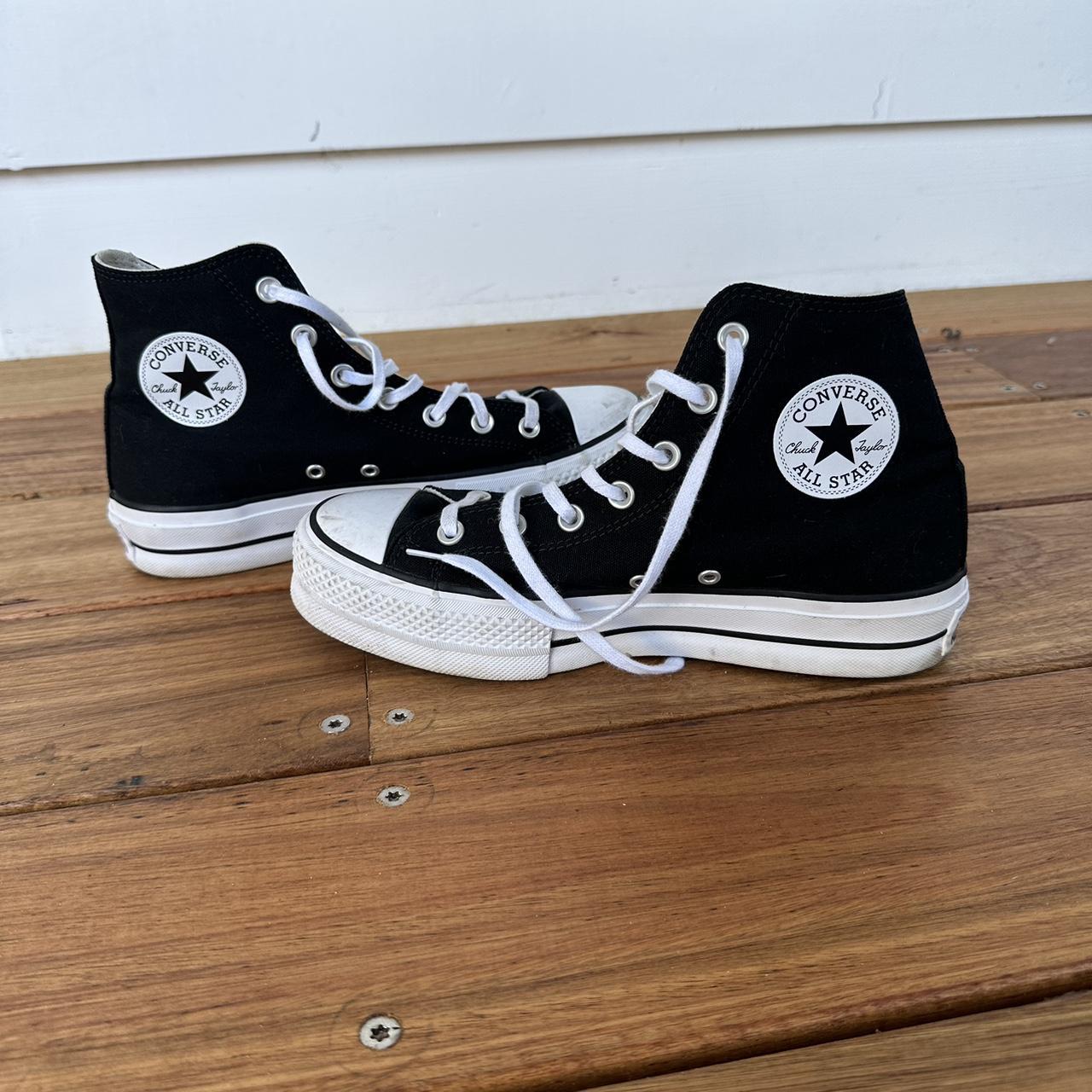 Black high top platform converse in good condition... - Depop