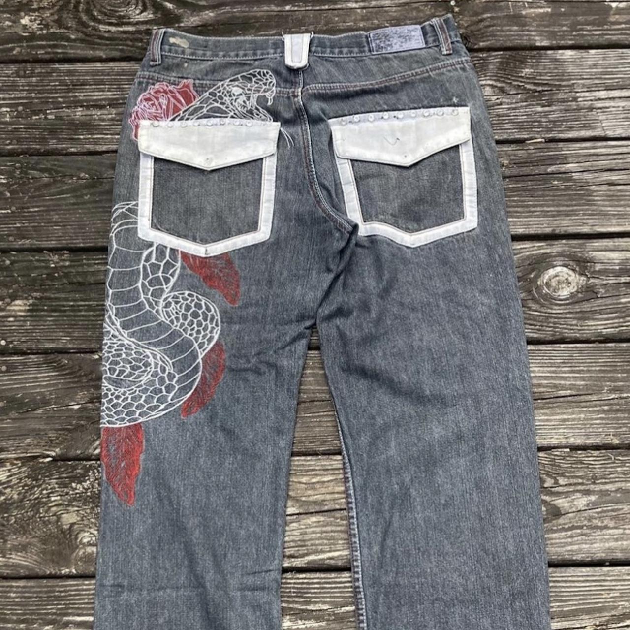 insane vintage red ape jeans open to trades big... - Depop