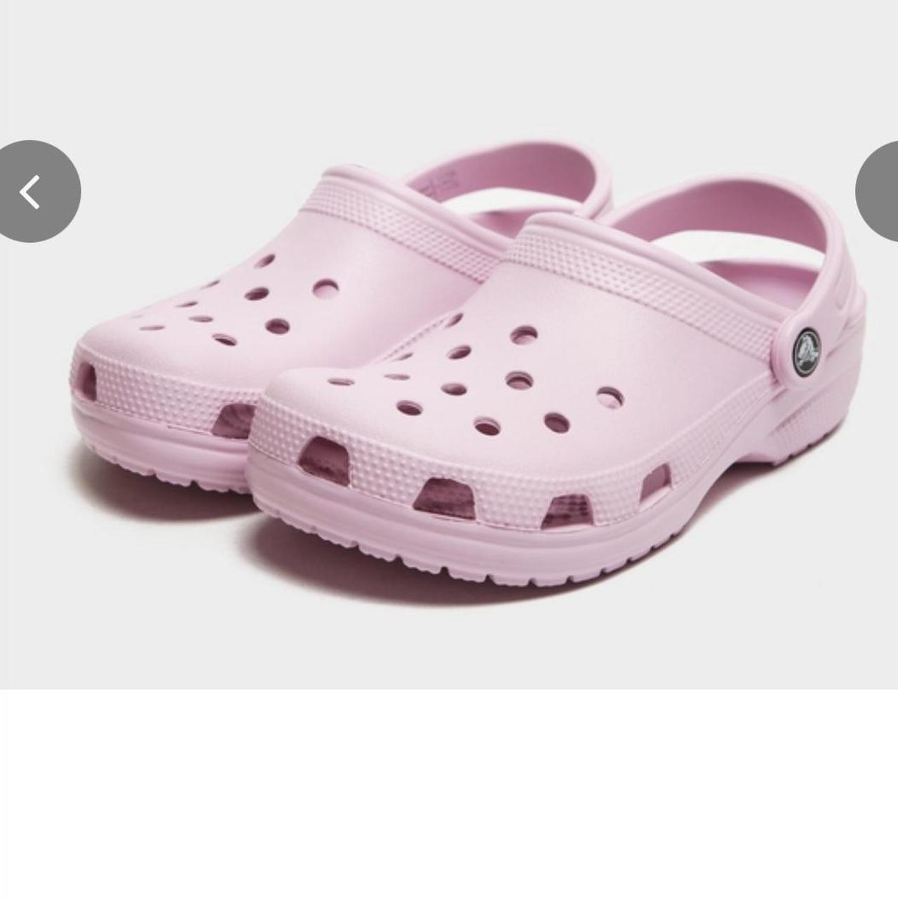 light pink crocs love these they are so cute for... - Depop