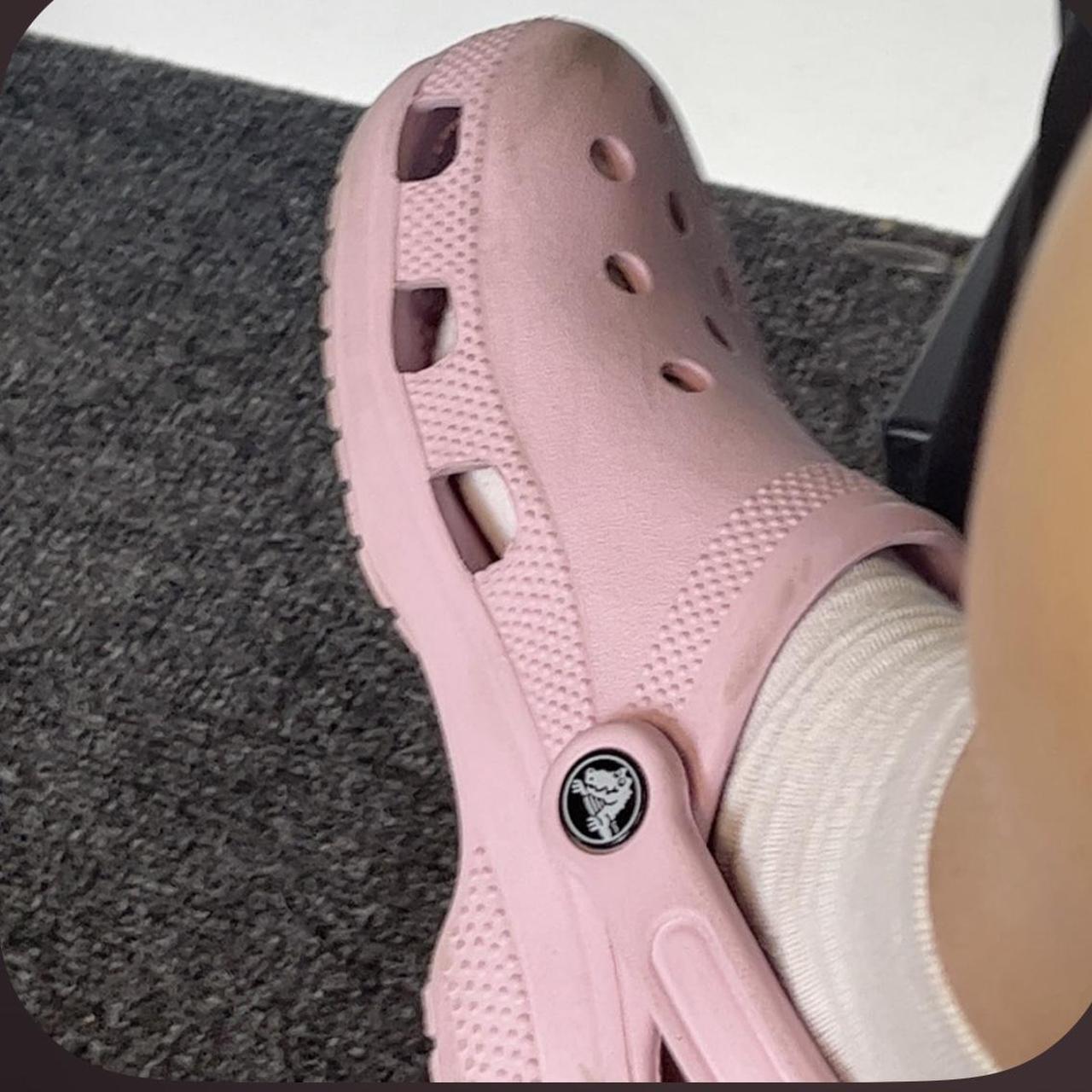 light pink crocs love these they are so cute for... - Depop