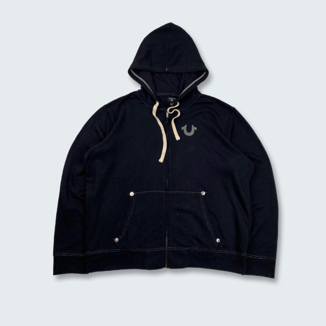 True Religion Men's Black Hoodie Depop