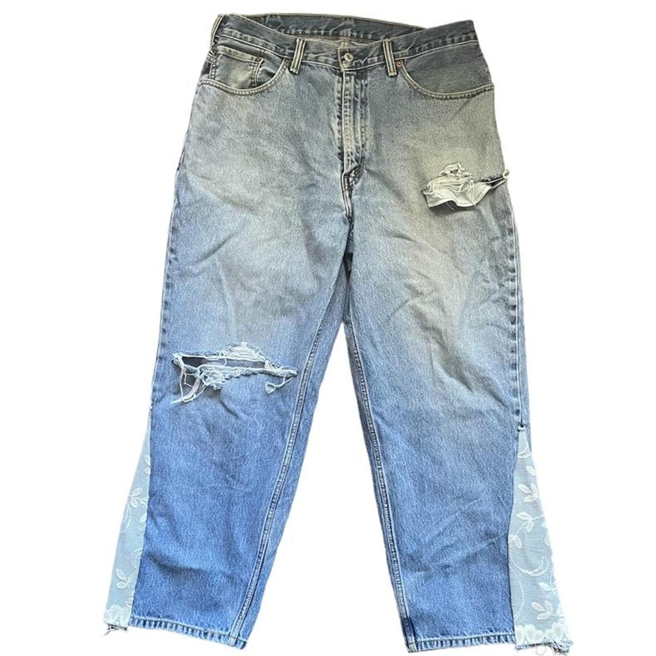 Custom 1of1 distressed levi560 denim jeans Size:... - Depop