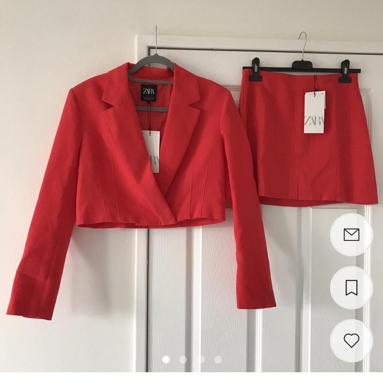 Zara linen blend skirt and blazer coord In red... Depop