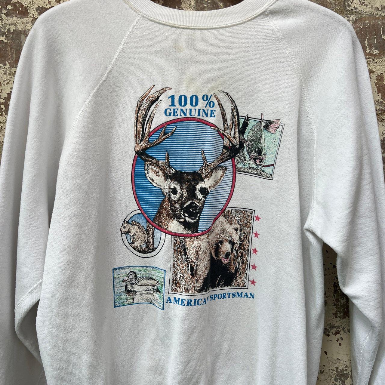 Vintage 1980s White Deer Print Sweatshirt Size... - Depop