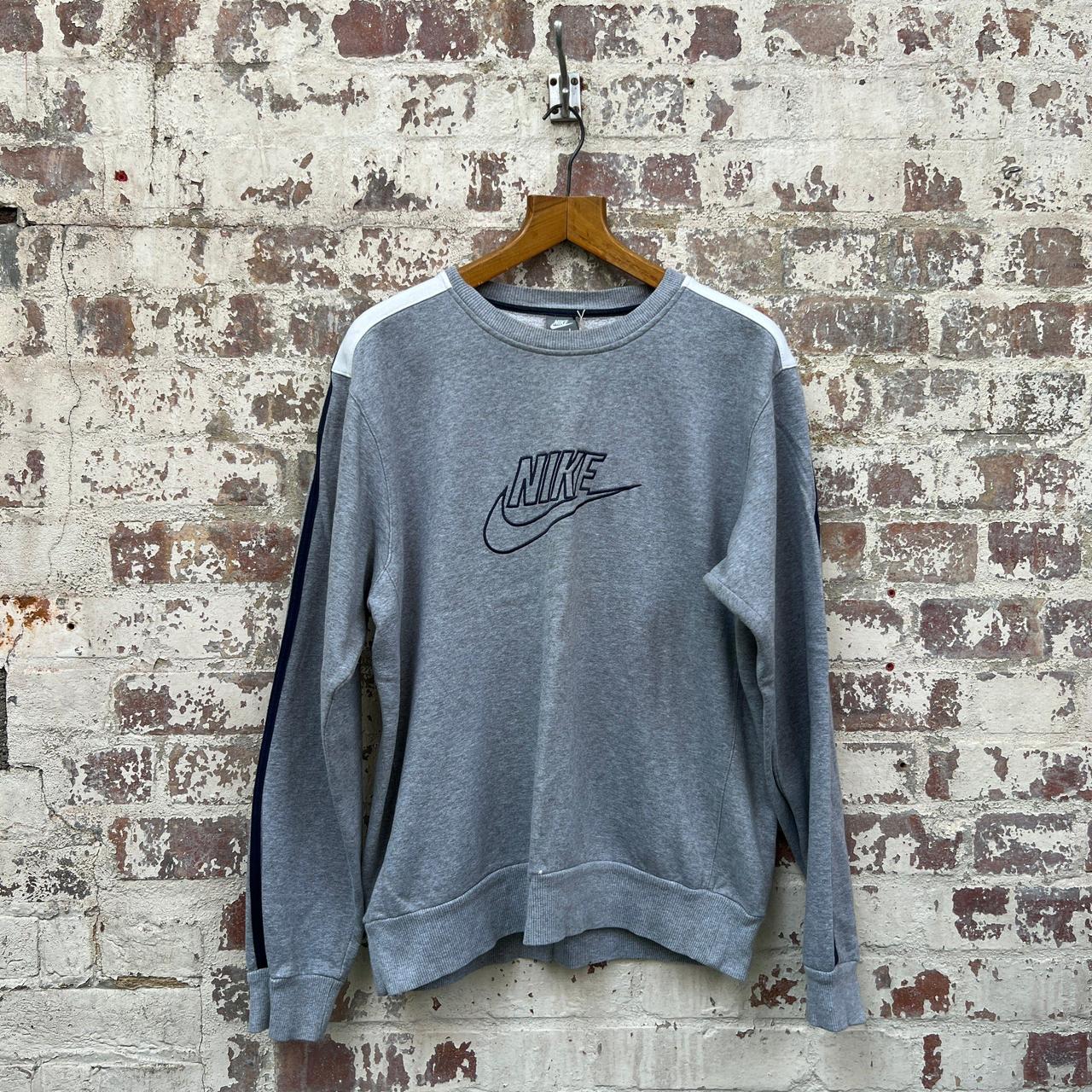 2000s Grey Nike Print Sweatshirt Vintage Grey... - Depop