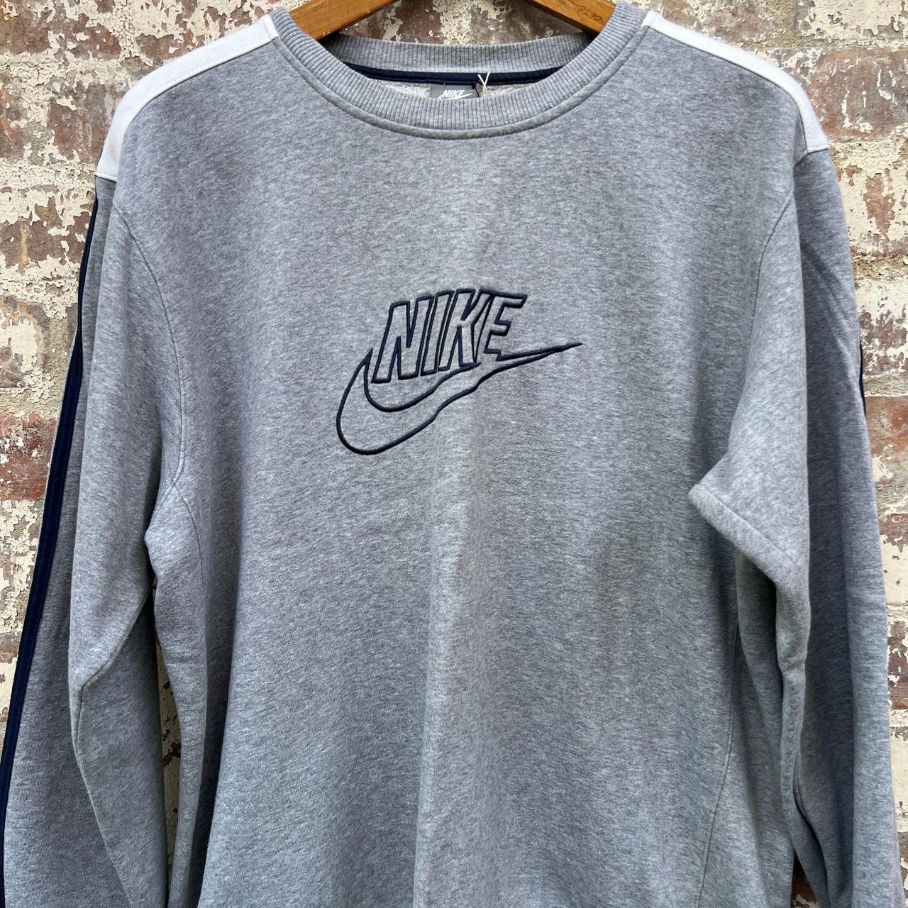 2000s Grey Nike Print Sweatshirt Vintage Grey... - Depop