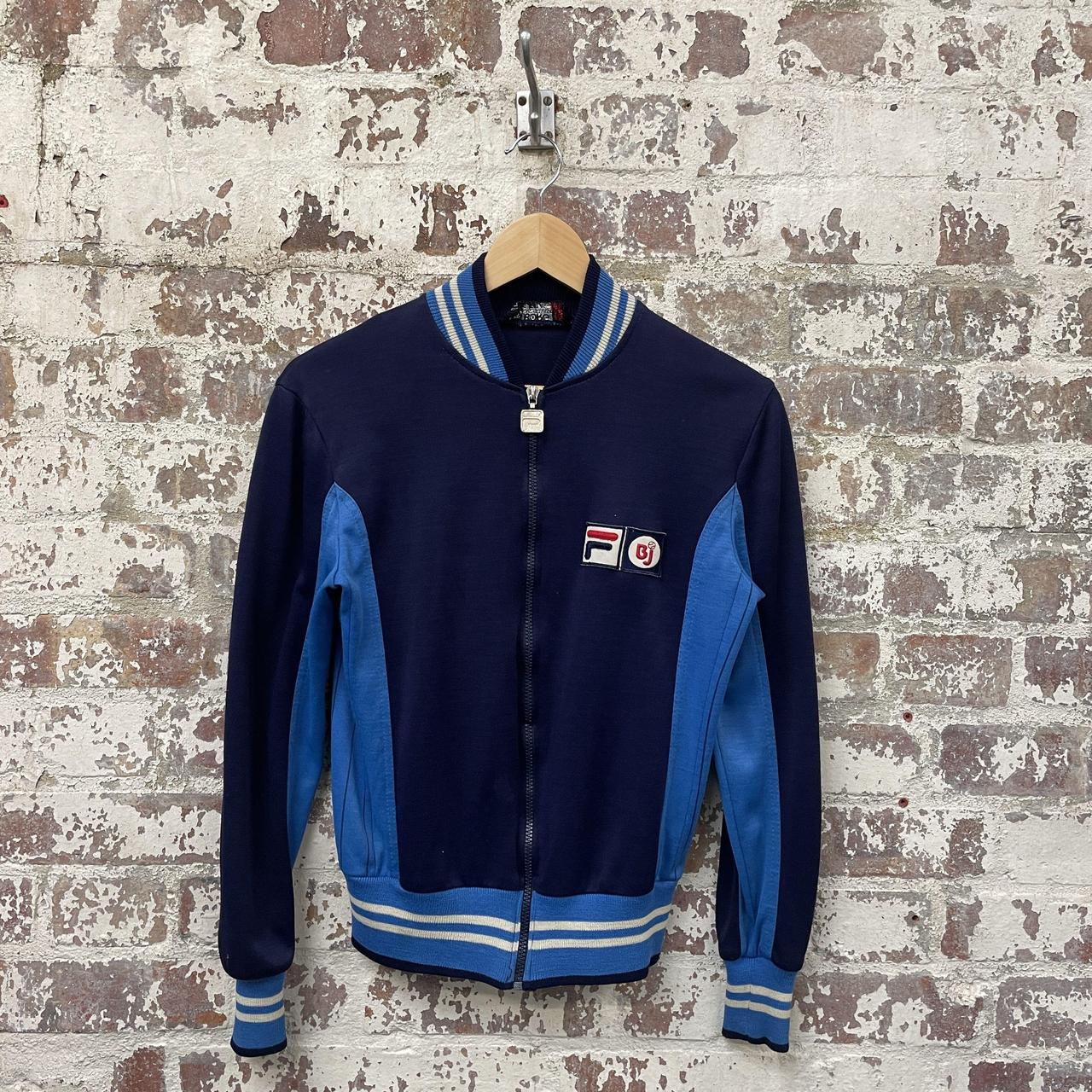 Vintage 1980s Navy and Blue Fila BJ Track Top... - Depop