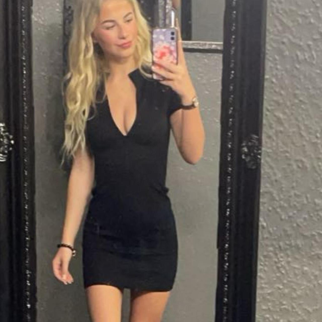 Mooselover black body con dress with zip down the... - Depop