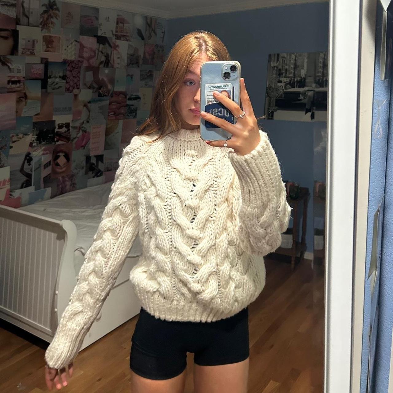 Zara Cable Knit Chunky White Sweater Size Small Depop, 45% OFF