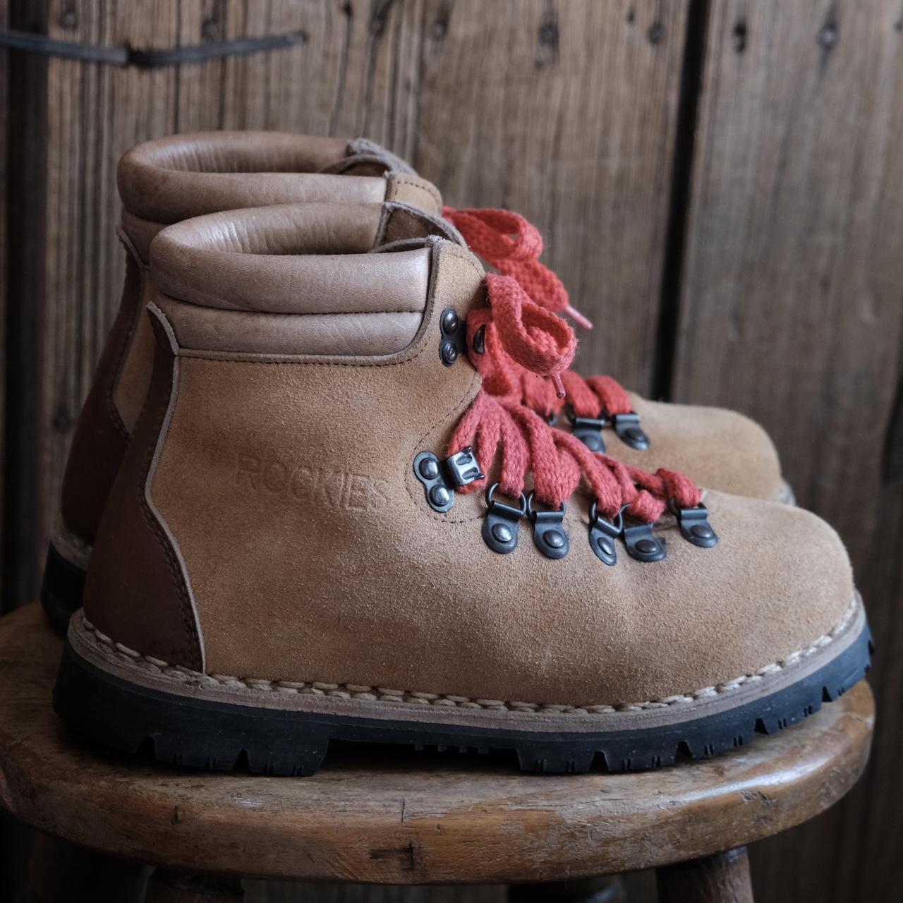 Tan hiking boots top with red laces