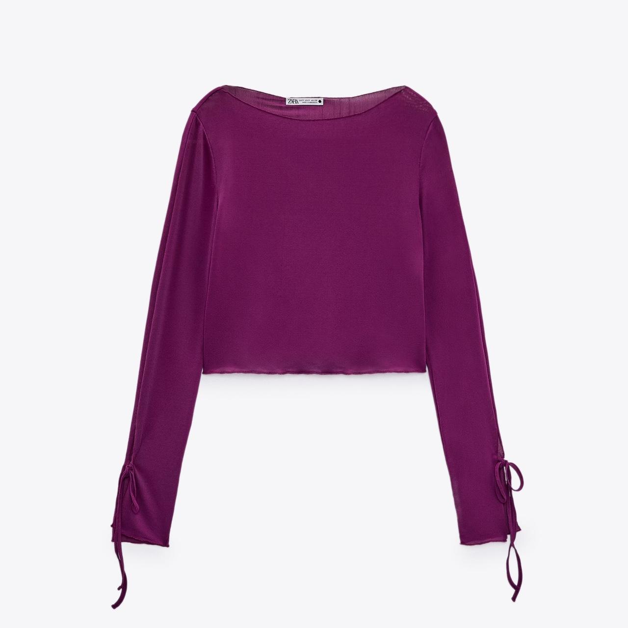 Zara mesh purple top Zara semi-sheer cropped top... - Depop