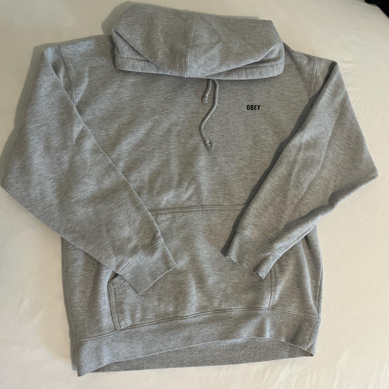 Obey Grey Size Large Hooded Sweatshirt - Depop