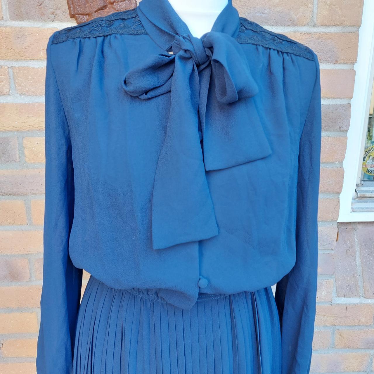 Navy Blue Pleated Vintage Dress, Size 10 Very... - Depop