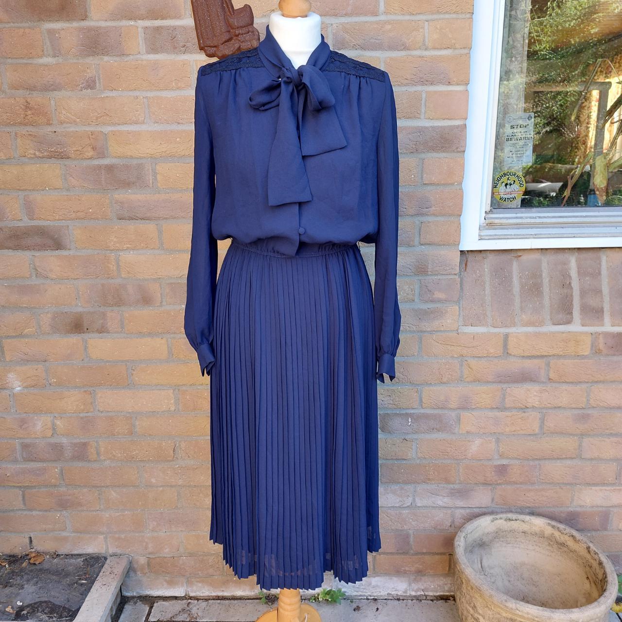 Navy Blue Pleated Vintage Dress, Size 10 Very... - Depop