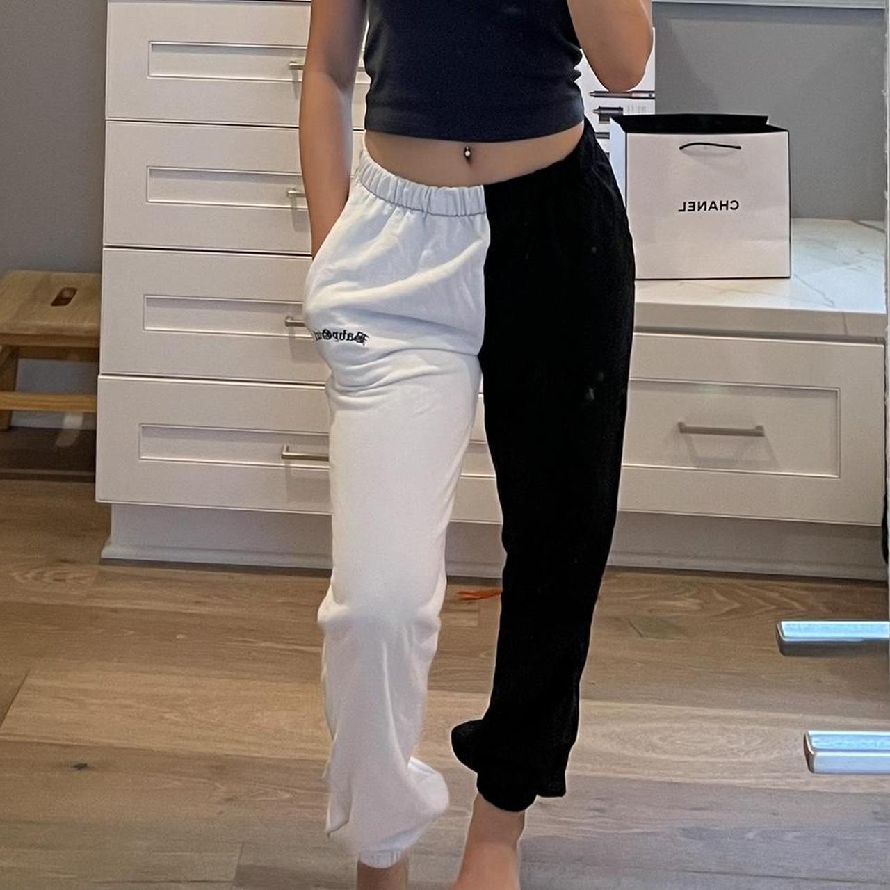 Black and discount white split sweatpants