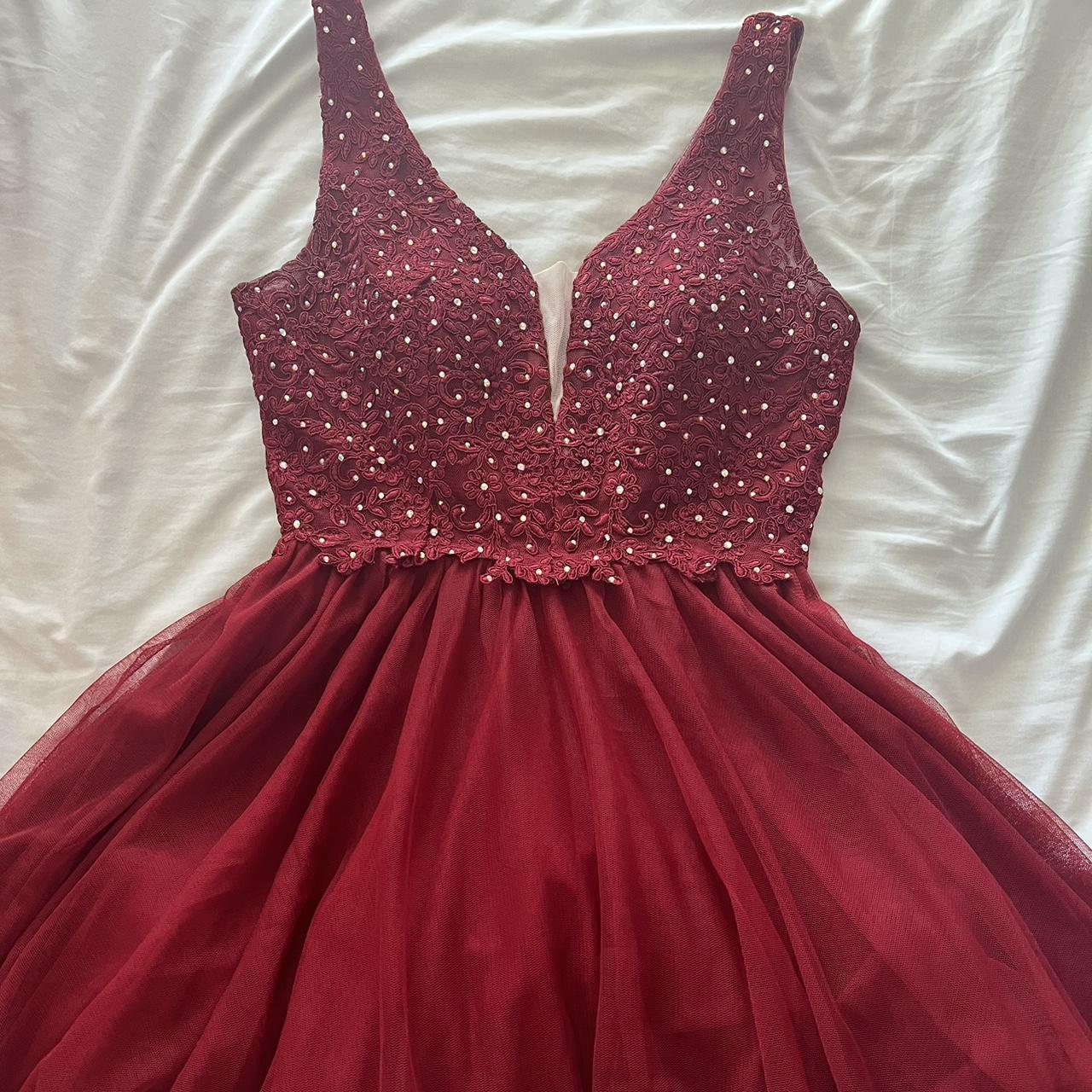 Dillard's Women's Burgundy and Red Dress Depop