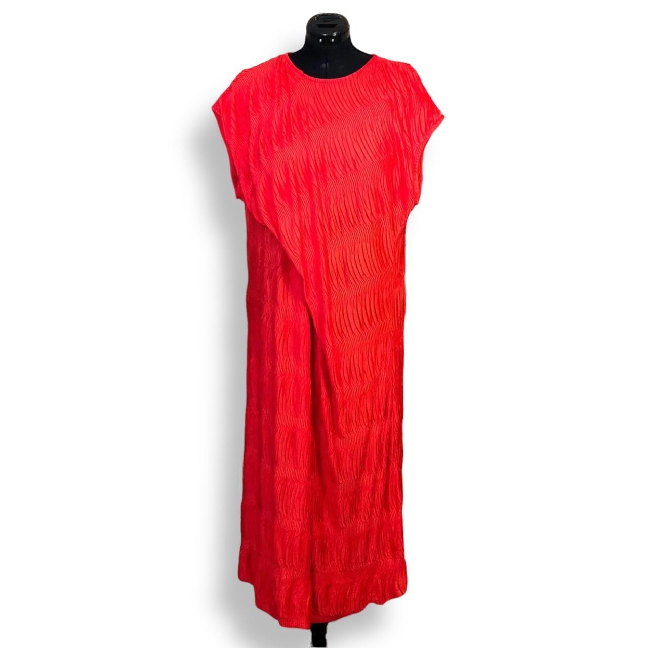 Vintage Red Orange Pleated Maxi Dress, Size:...