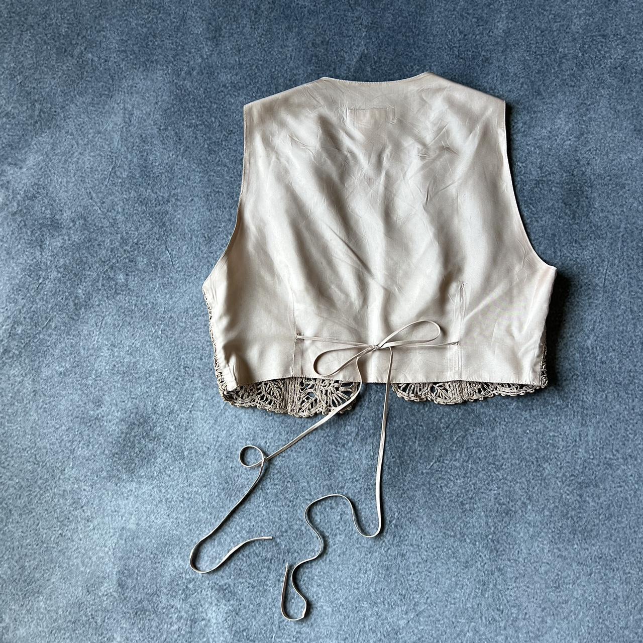 vintage cream vest with lace detailing, made in... - Depop