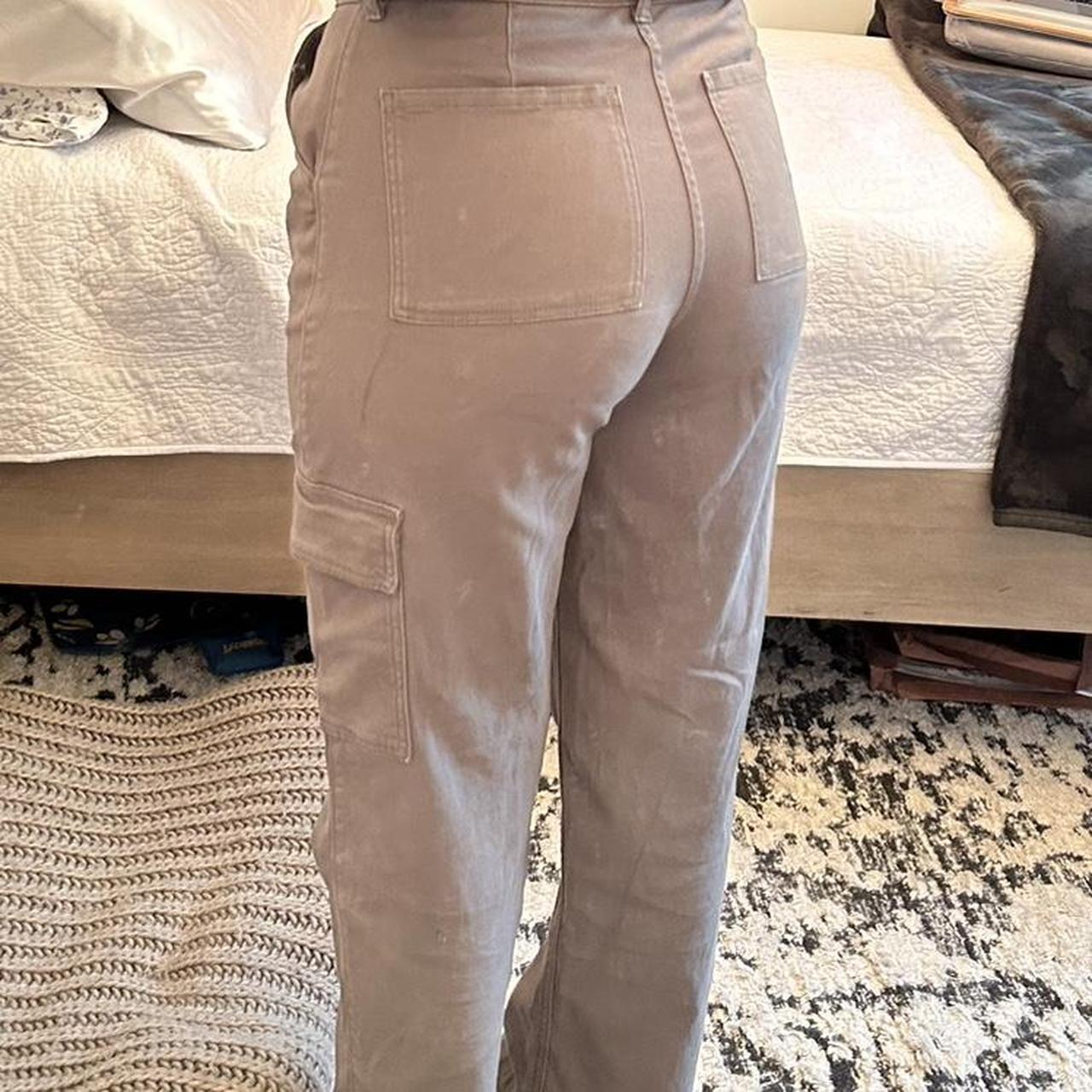 hollister brown cargo pants, ultra high-rise dad - Depop