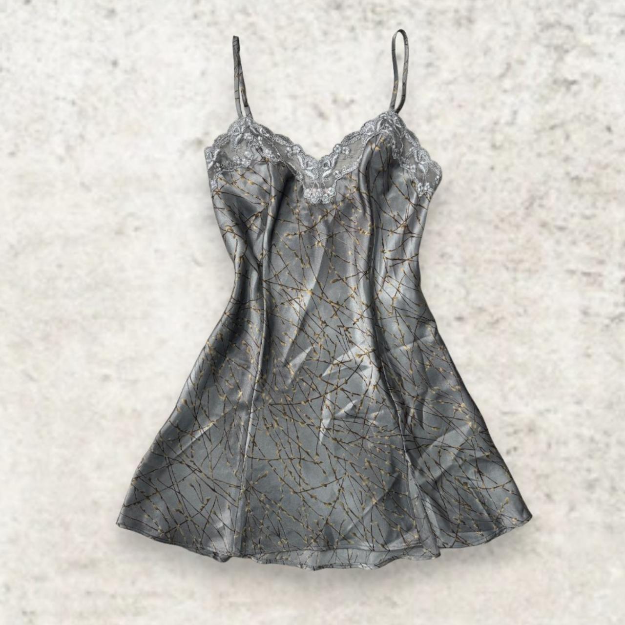 grey camo like print slip dress size S can fit... Depop