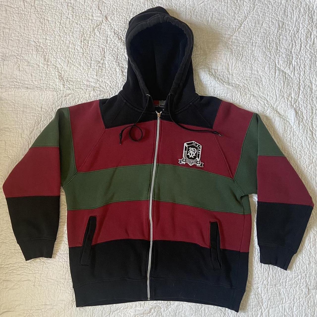 Southpole zip up hoodie red, green, and black... - Depop