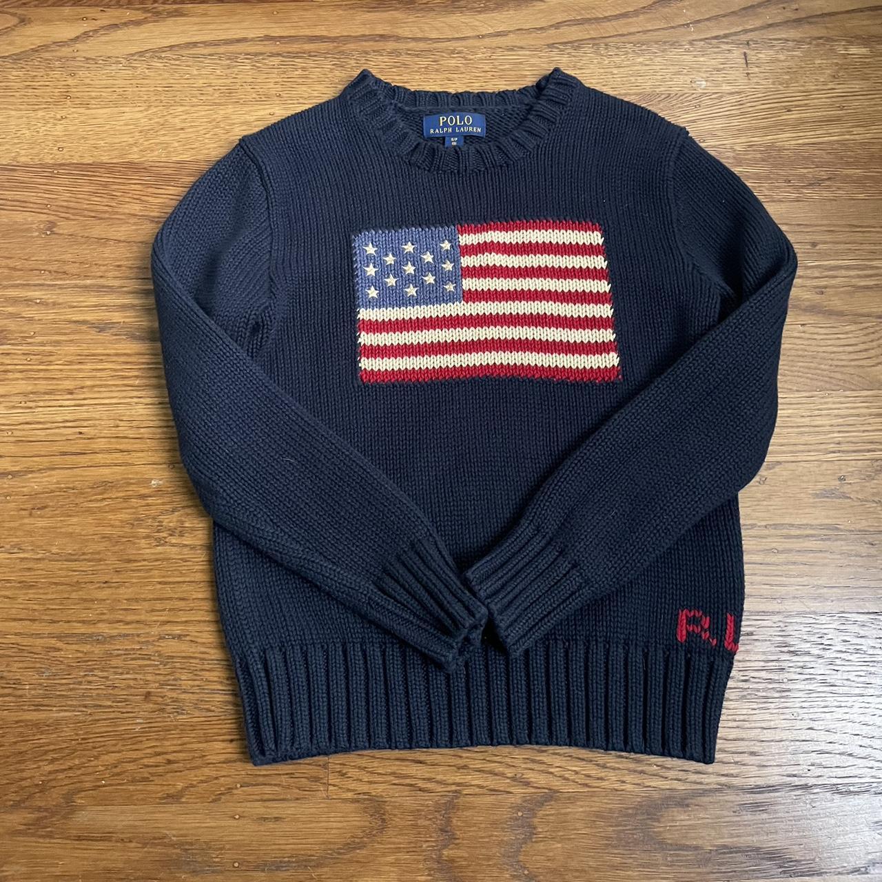 iconic polo ralph lauren american flag knitted navy... - Depop