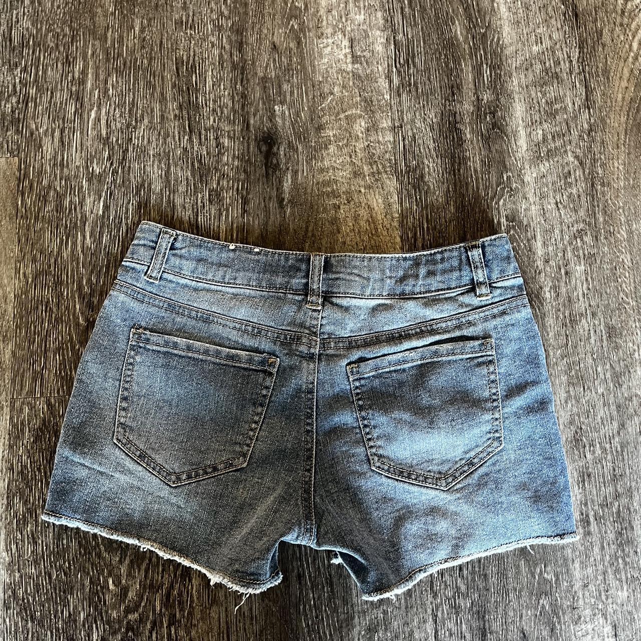 american flag low rise denim shorts size 14 / fits a... - Depop