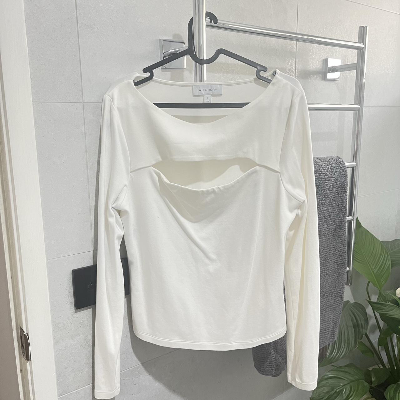 Witchery White long sleeve top with upper chest cut... - Depop